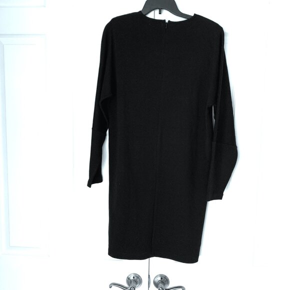 LIZ CLAYBORNE Fine Knit Black Sheath Sweater Dress Long Sleeves LBD Sz M - Picture 3 of 12